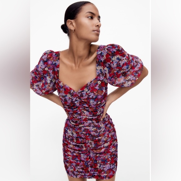 ZARA  Floral Printed Draped Dress size small - Picture 4 of 11